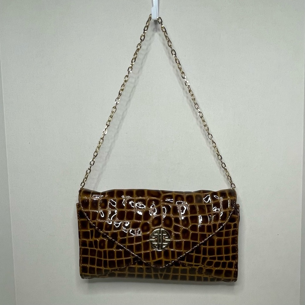 ANTONIO MELANI Vintage Brown Crocodile Embossed Shoulder Bag